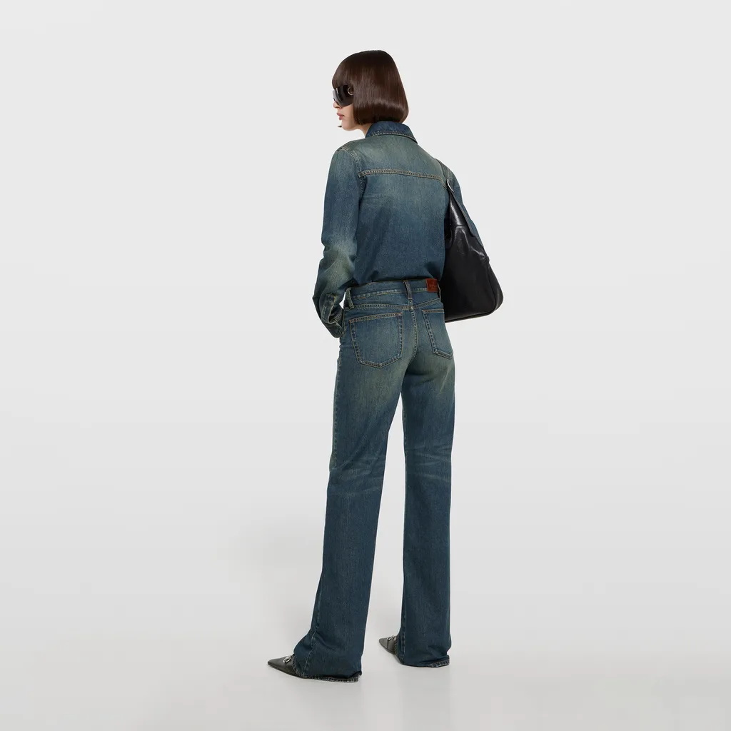 Cotton Denim Pants With Horsebit