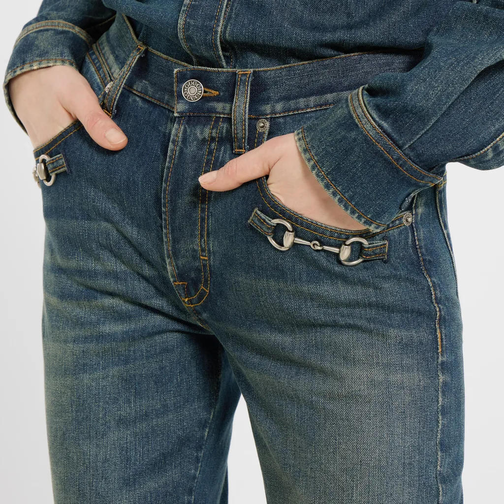 Cotton Denim Pants With Horsebit