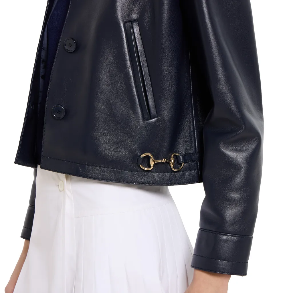 Shiny Leather Jacket With Horsebit