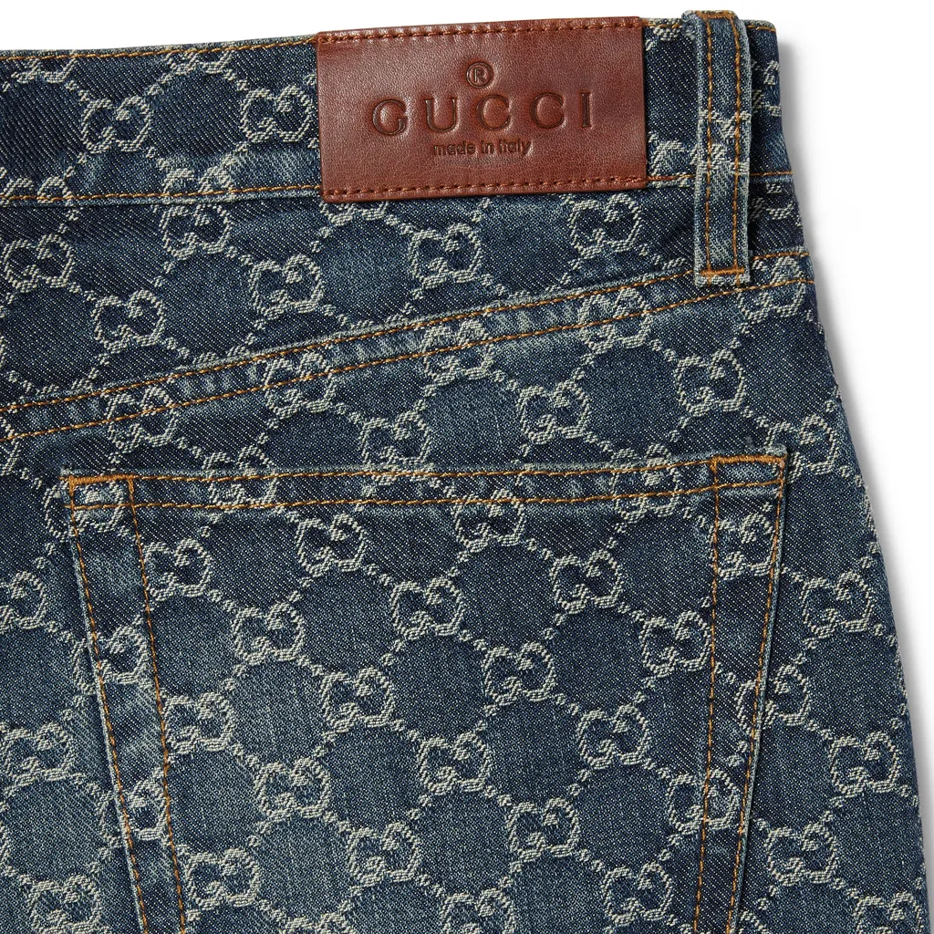 Gg Cotton Denim Jacquard Pants