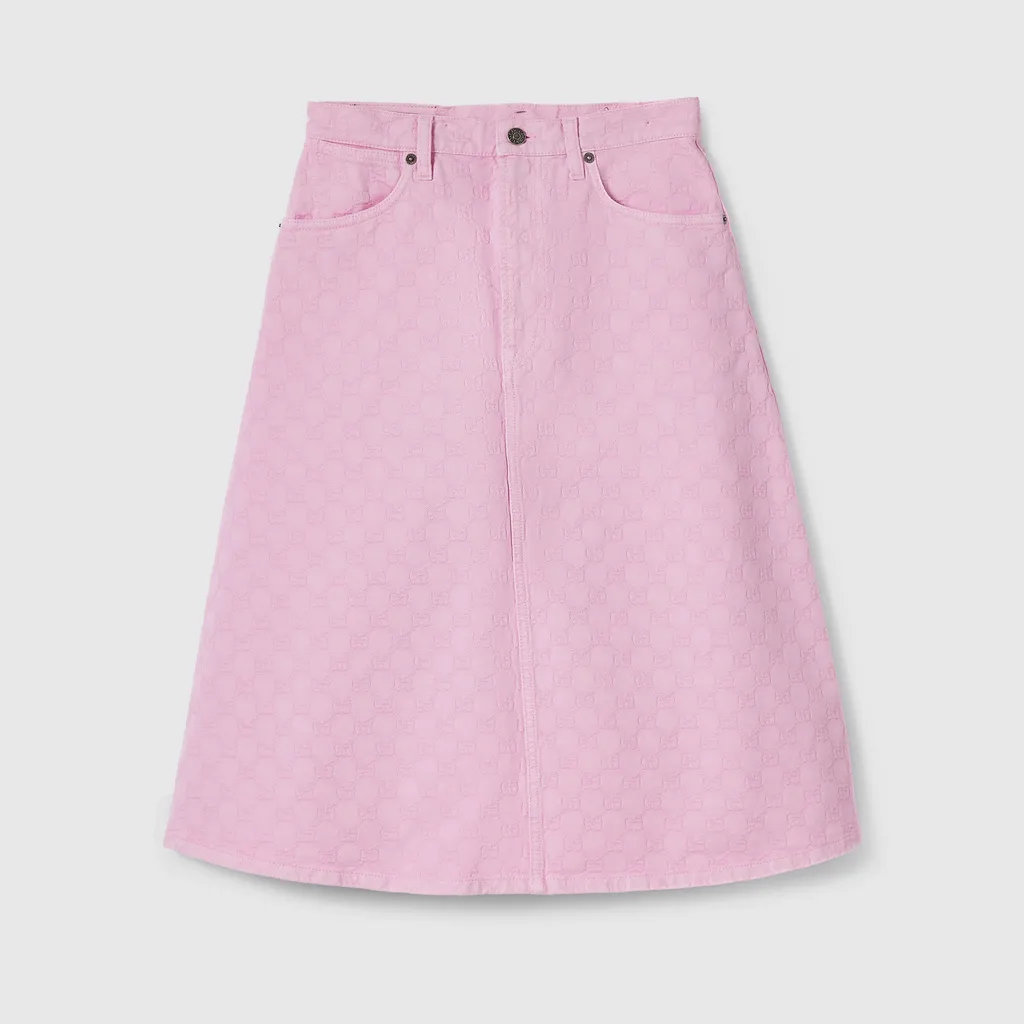 Gg Cotton Denim Jacquard Skirt
