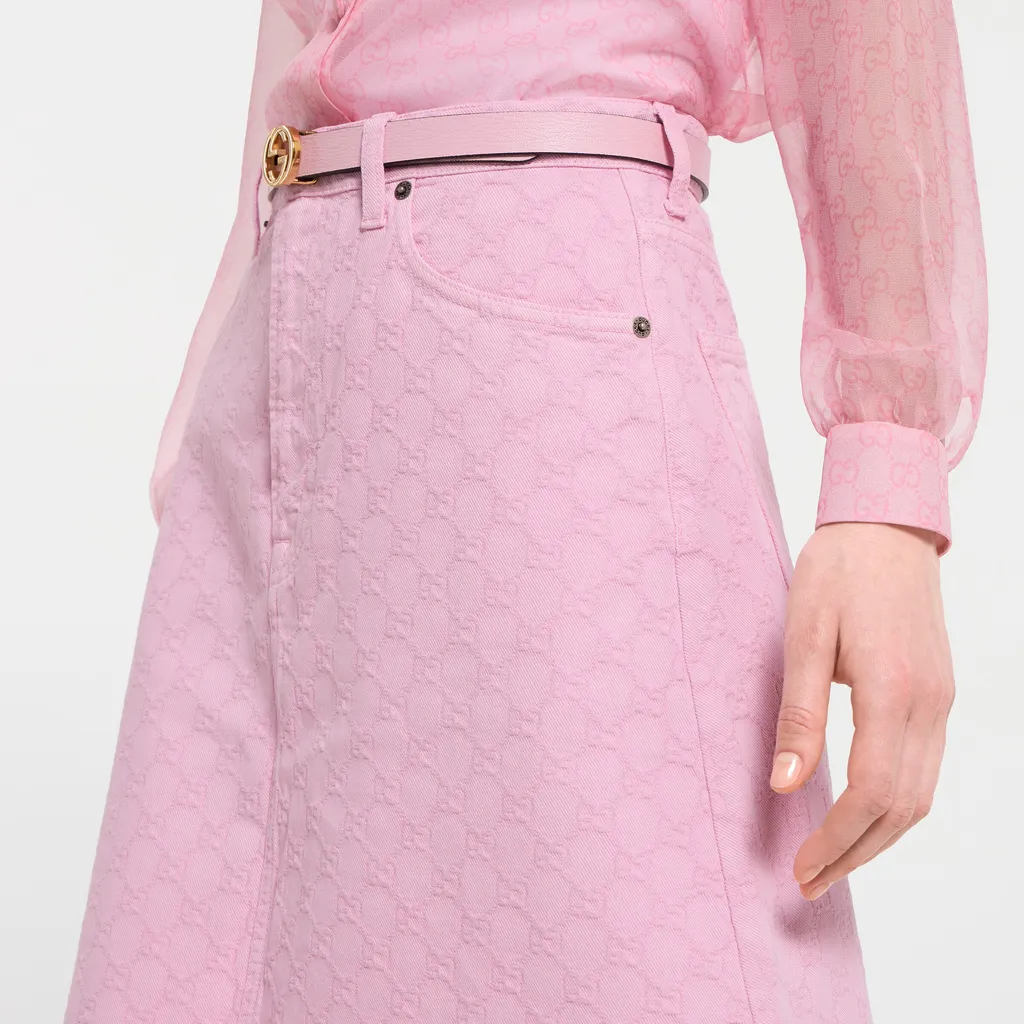 Gg Cotton Denim Jacquard Skirt