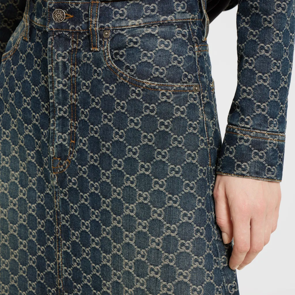 Gg Cotton Denim Jacquard Skirt
