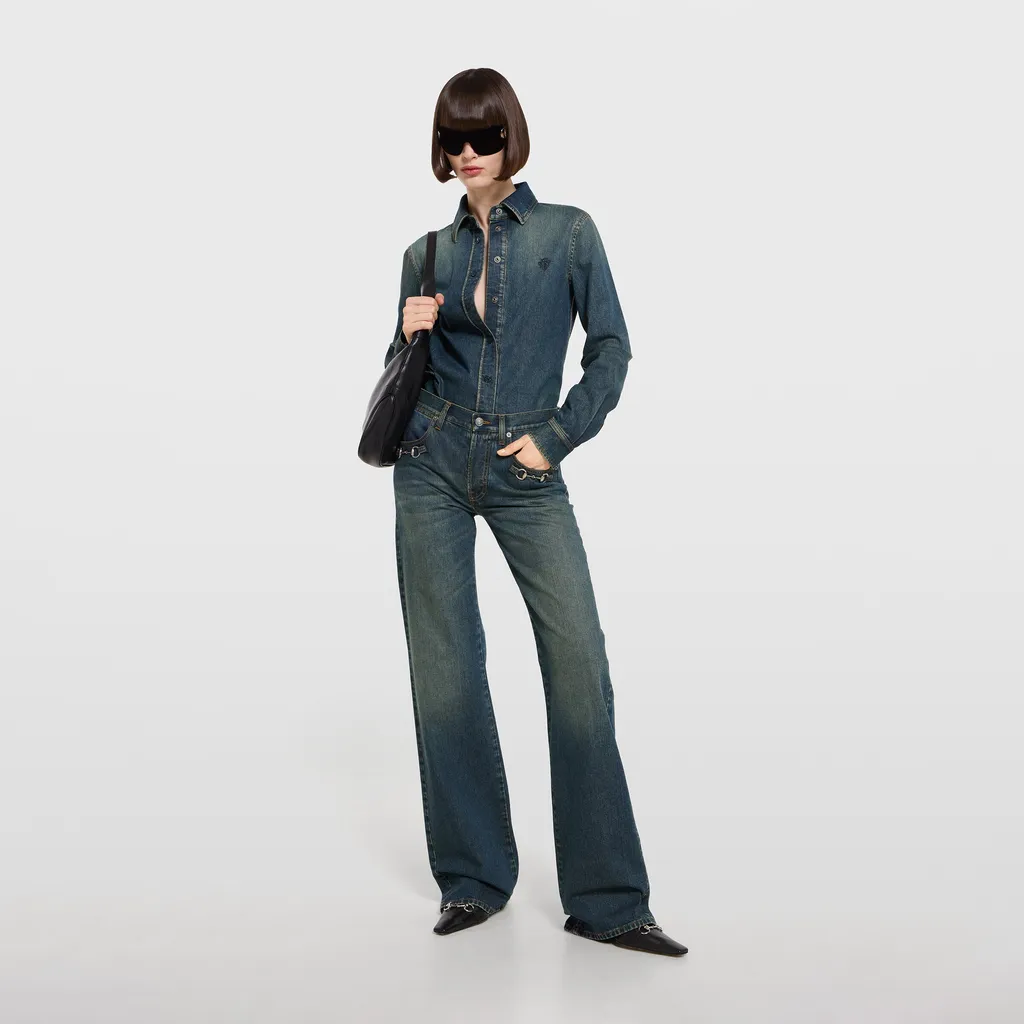 Cotton Denim Shirt With Embroidery