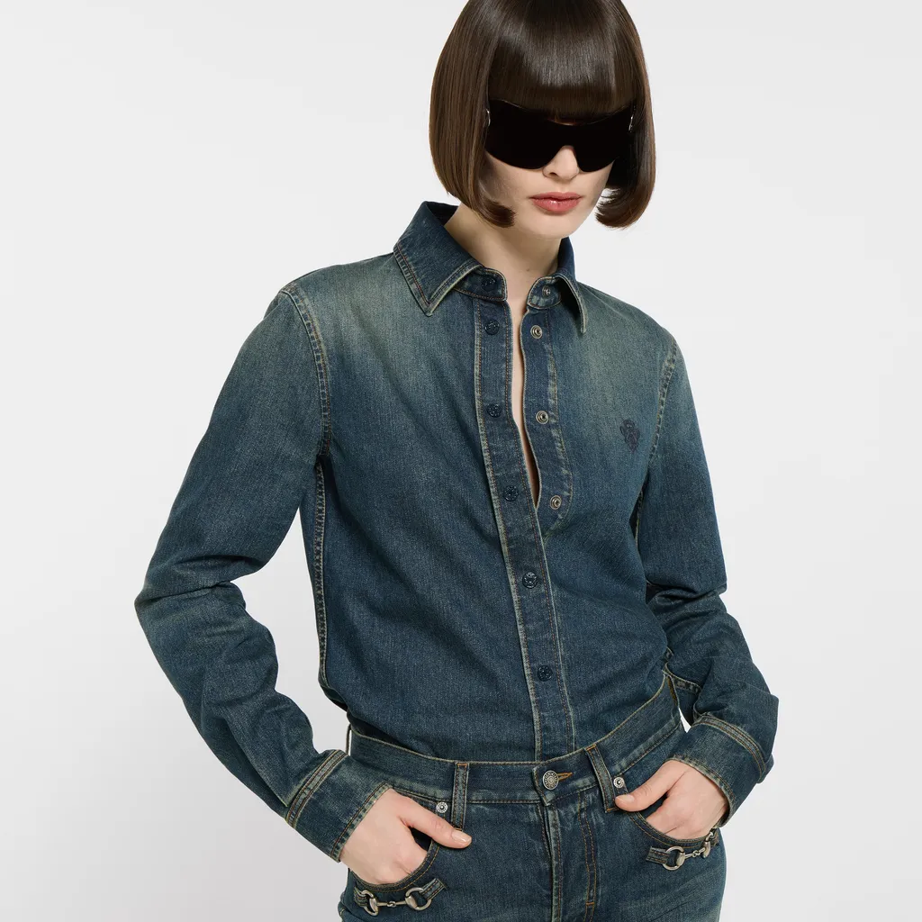 Cotton Denim Shirt With Embroidery