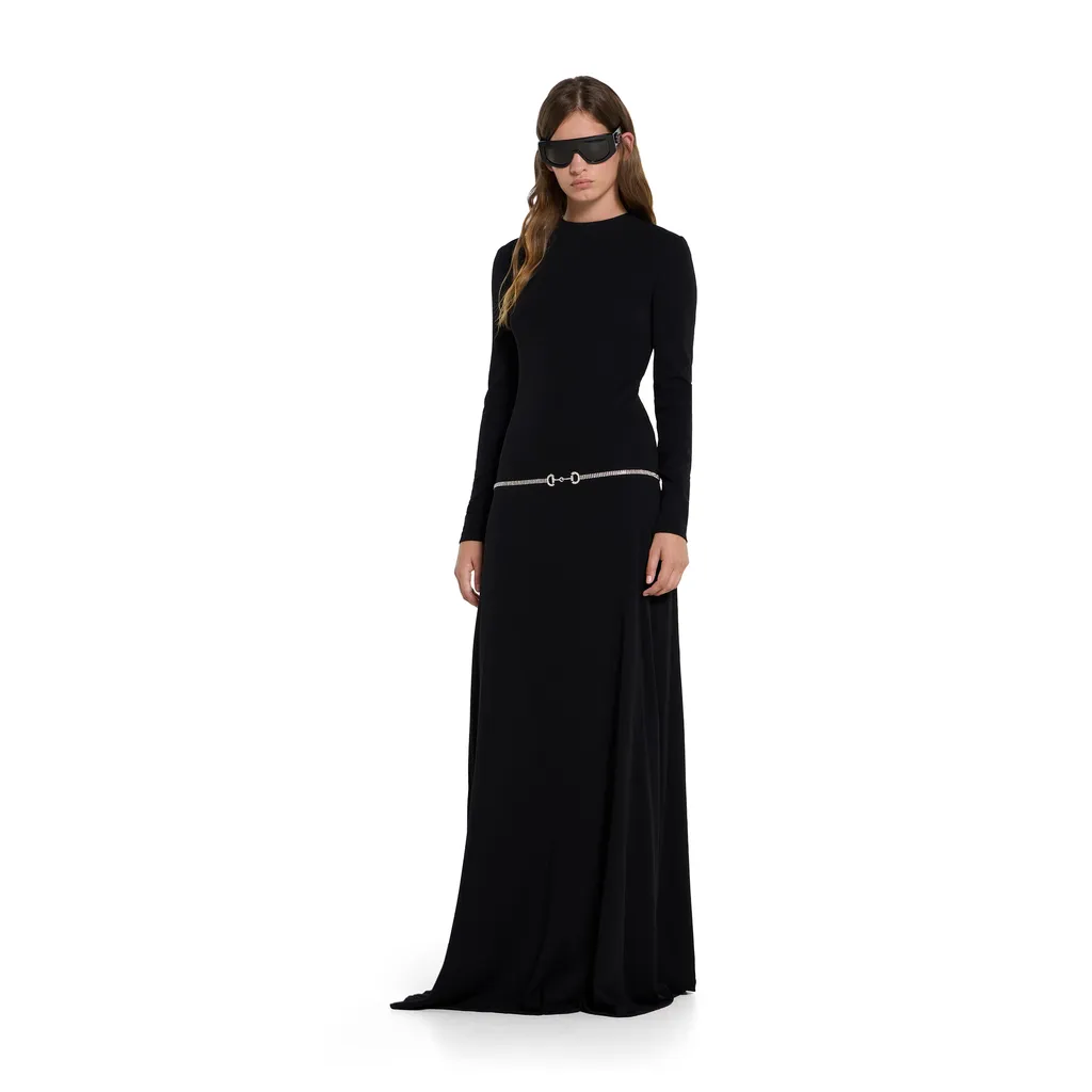 Jersey Dress With Crystal Horsebit Belt