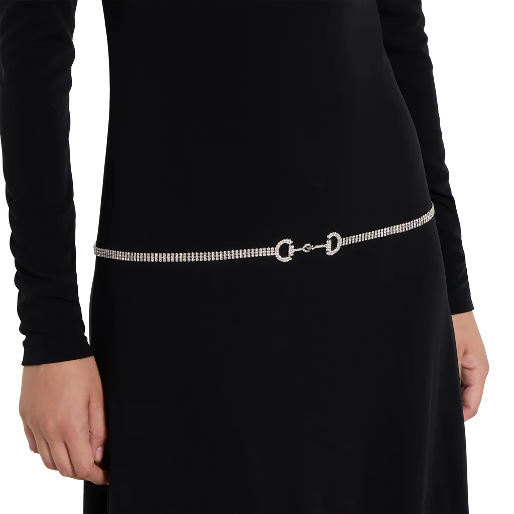 Jersey Dress With Crystal Horsebit Belt