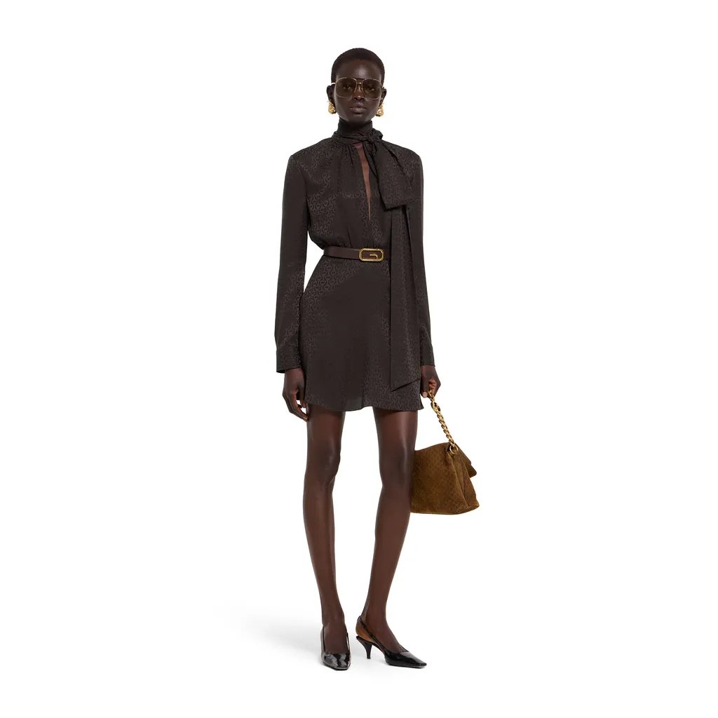 Horsebit Silk Jacquard Dress