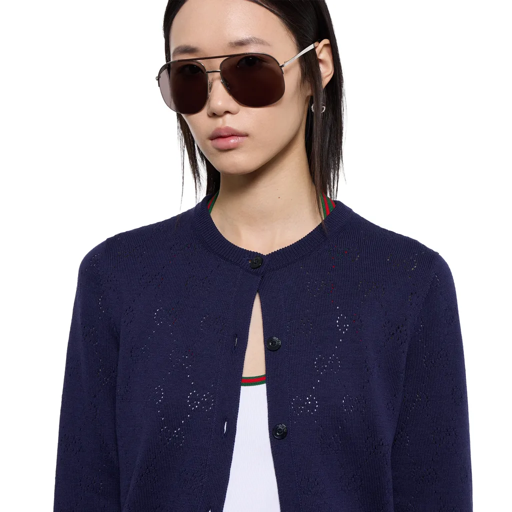 Gg Pointelle Cotton Silk Cardigan