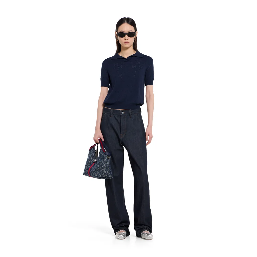 Gg Pointelle Cotton Silk Polo Shirt