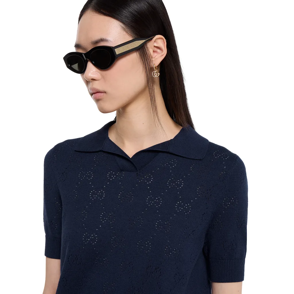 Gg Pointelle Cotton Silk Polo Shirt