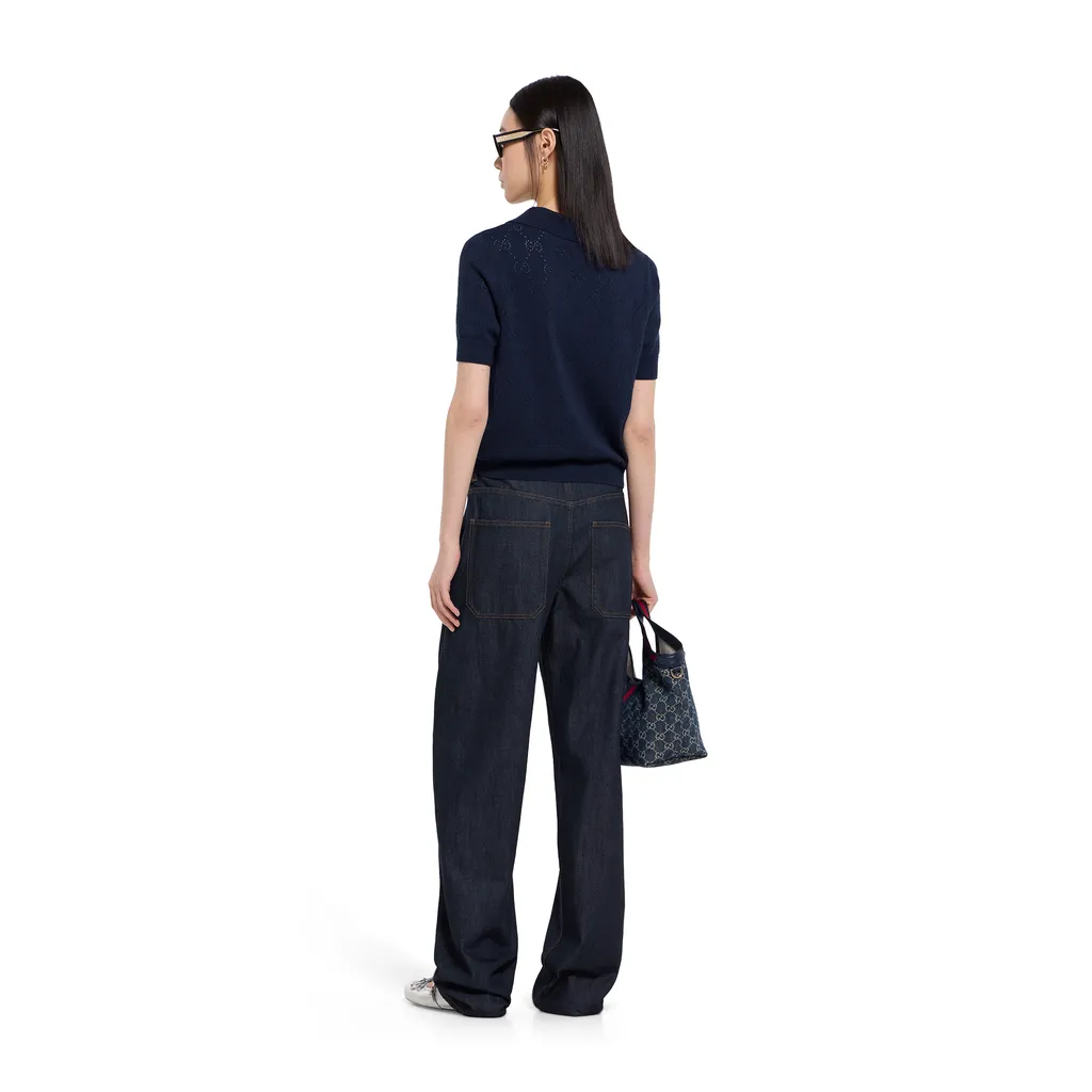 Gg Pointelle Cotton Silk Polo Shirt