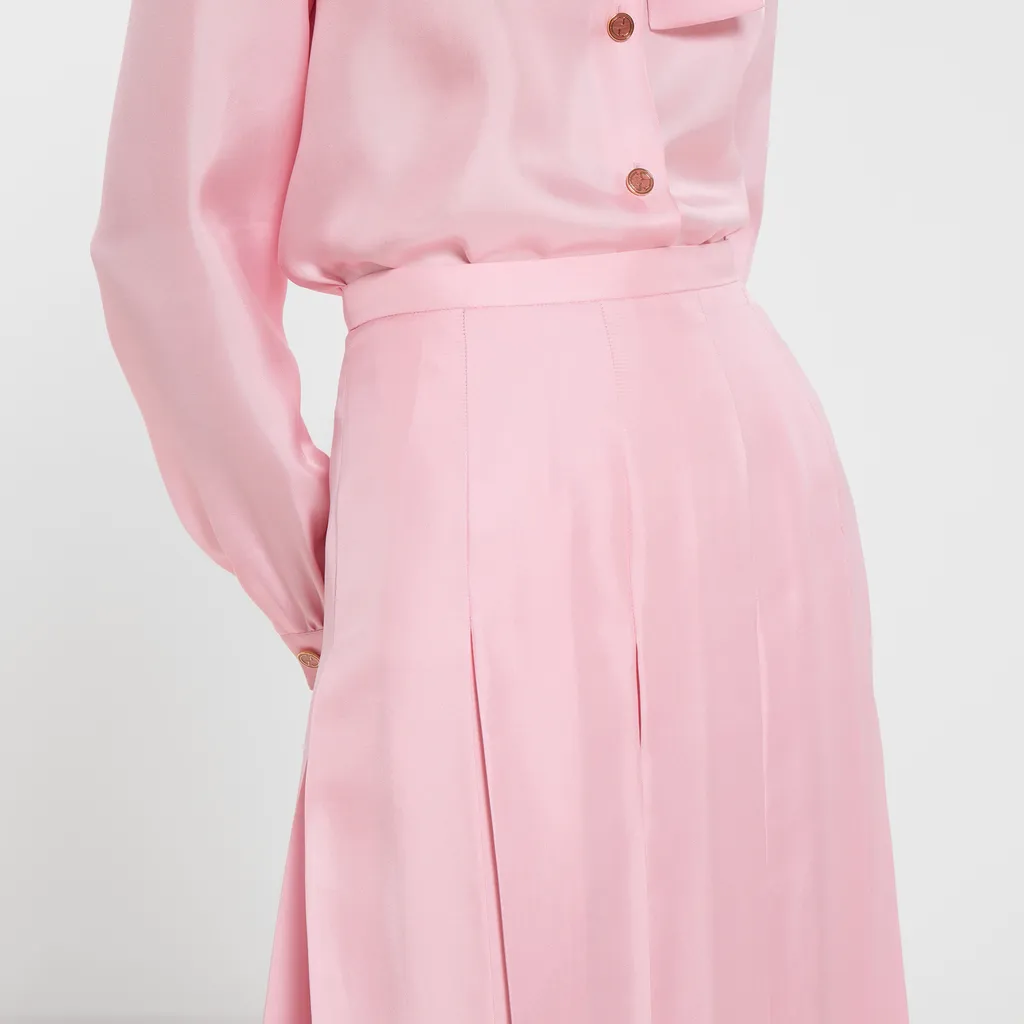 Silk Twill Pleated Midi Skirt