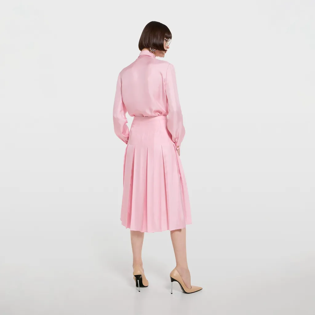 Silk Twill Pleated Midi Skirt