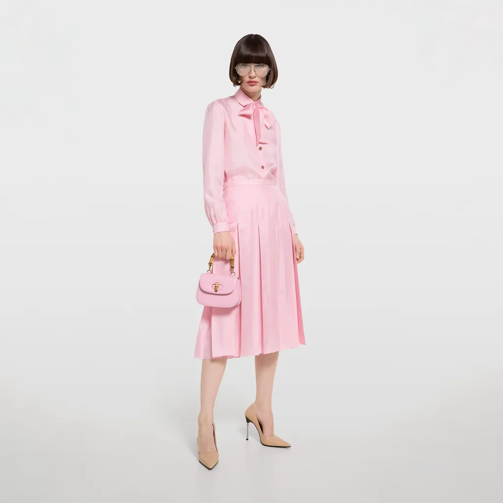 Silk Twill Pleated Midi Skirt
