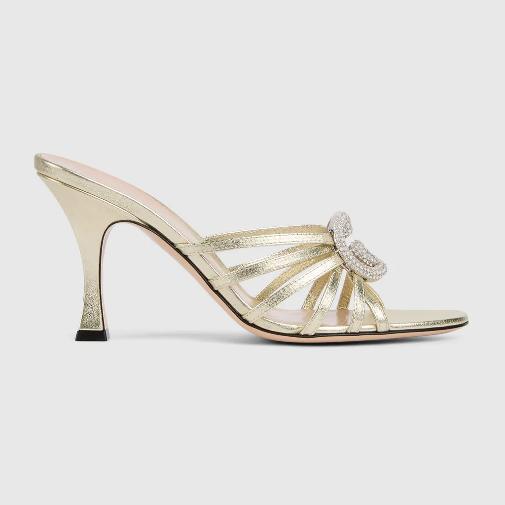 Slide Sandal With Crystal Interlocking G