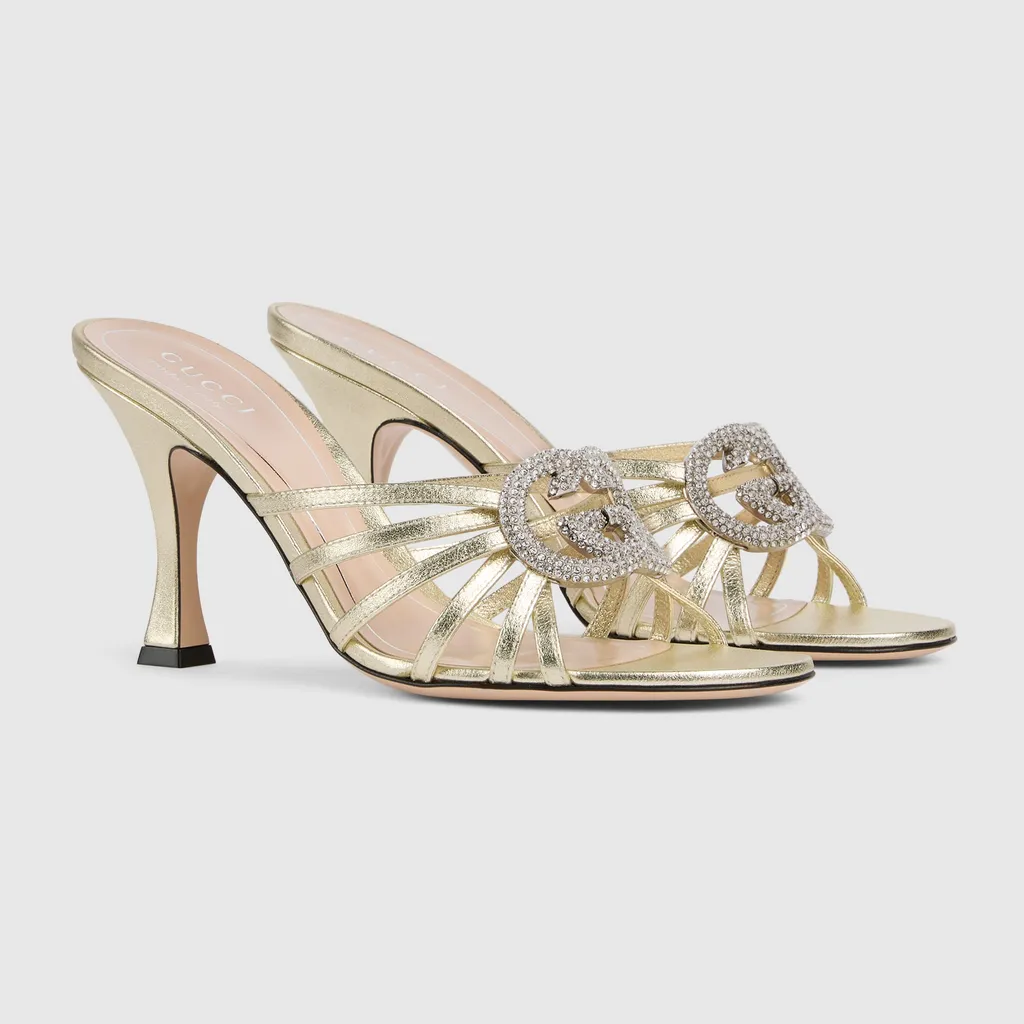 Slide Sandal With Crystal Interlocking G