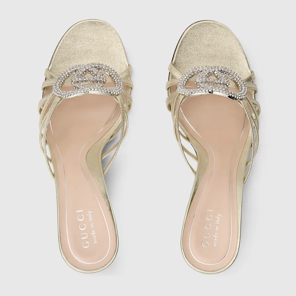 Slide Sandal With Crystal Interlocking G