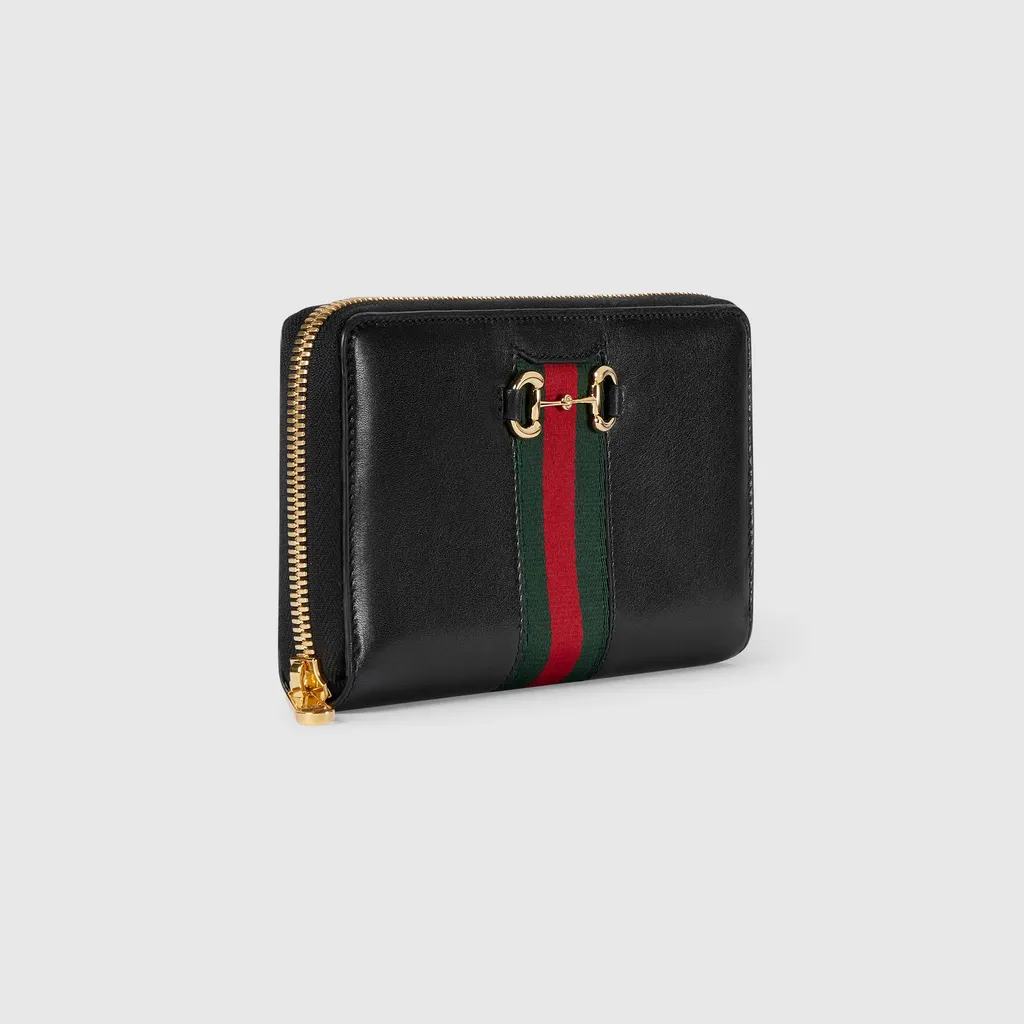 Gucci Horsebit Web Zip Around Wallet
