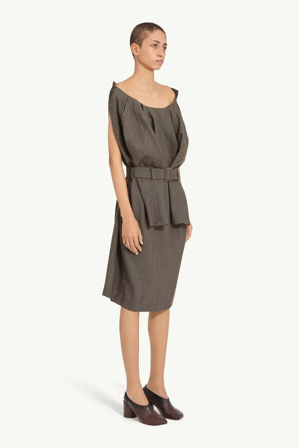 Belted Draped Midi Dress