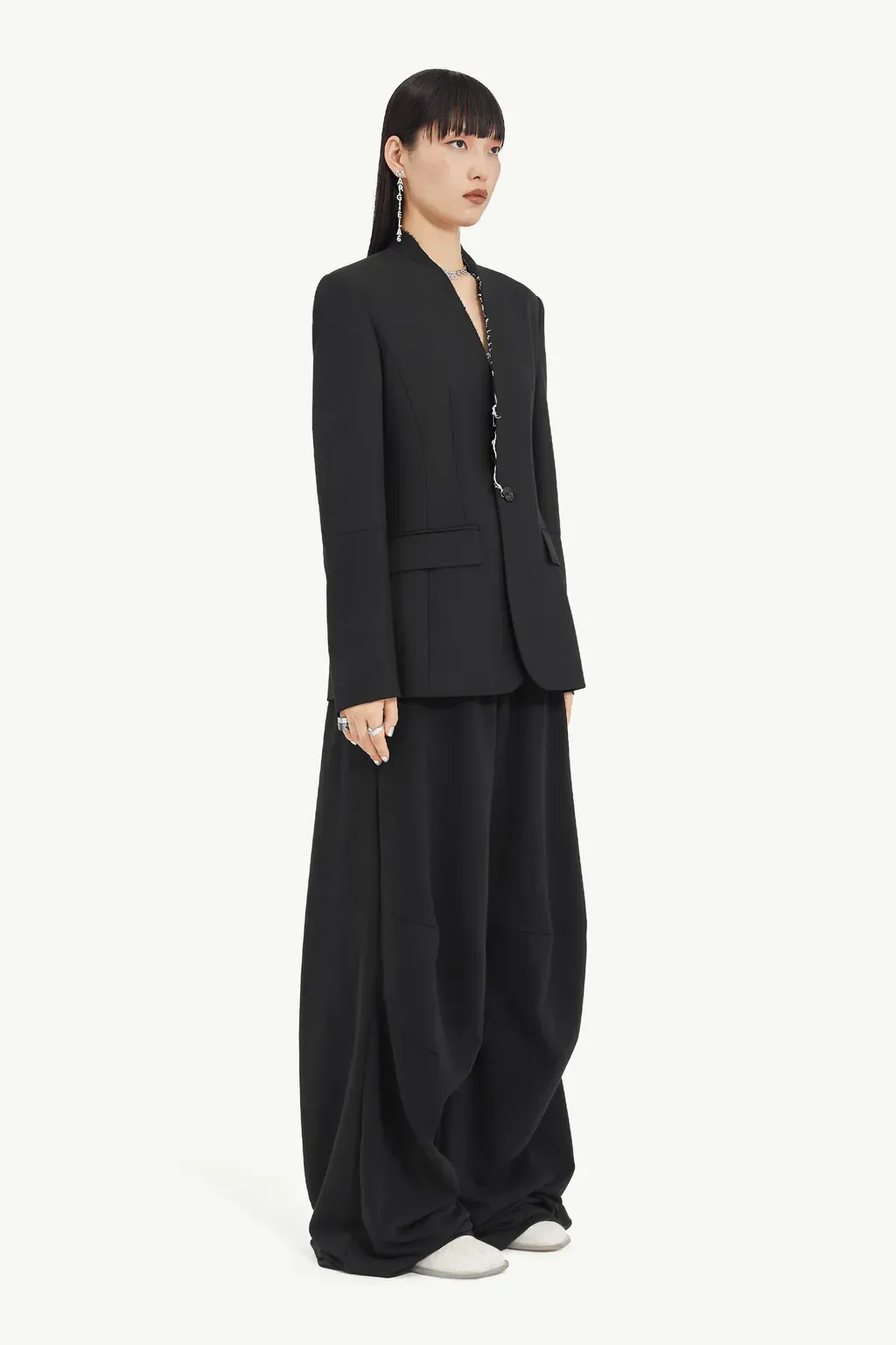 Collarless Suit Jacket