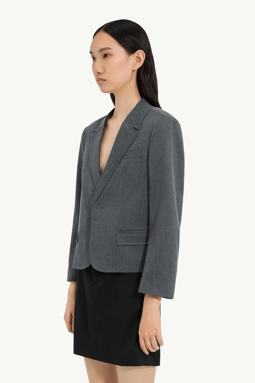 Cropped Wool Blend Blazer