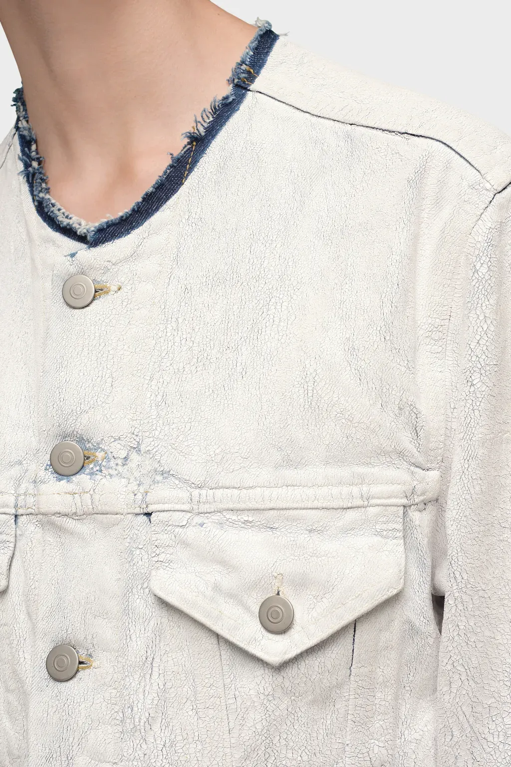 Cropped Collarless Denim Jacket