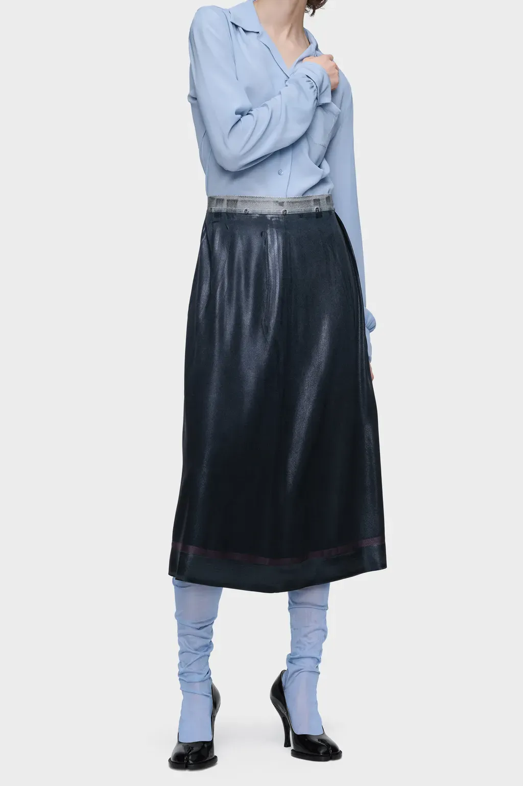 Foil-Treated Midi Skirt