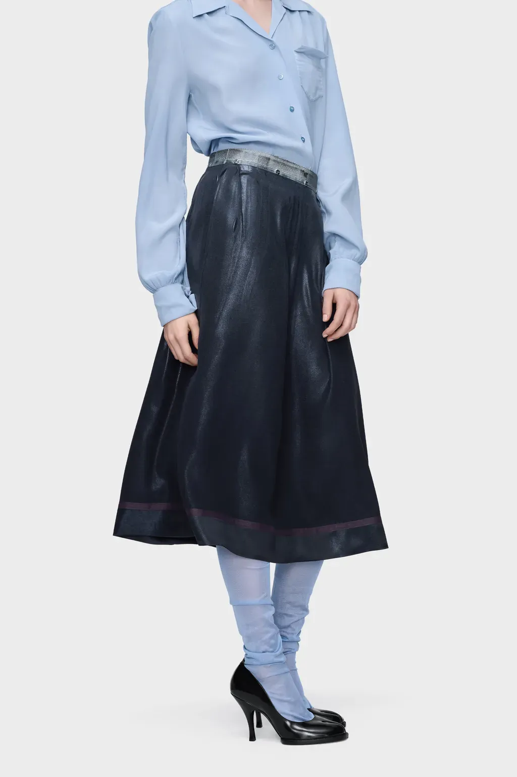 Foil-Treated Midi Skirt