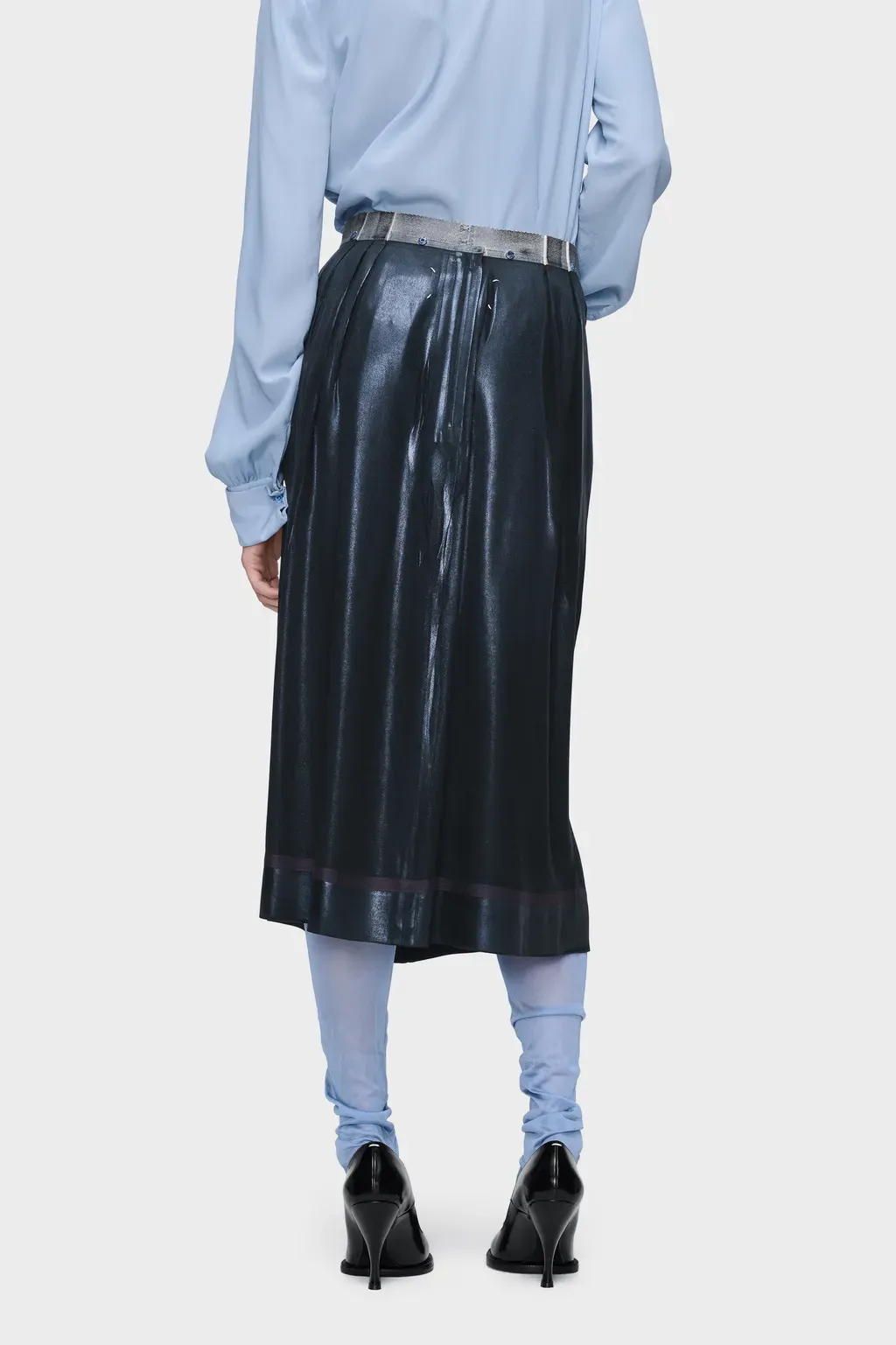 Foil-Treated Midi Skirt