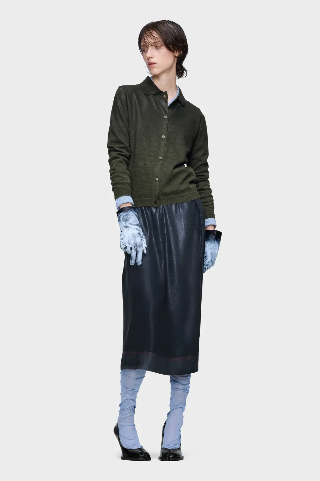 Foil-Treated Midi Skirt