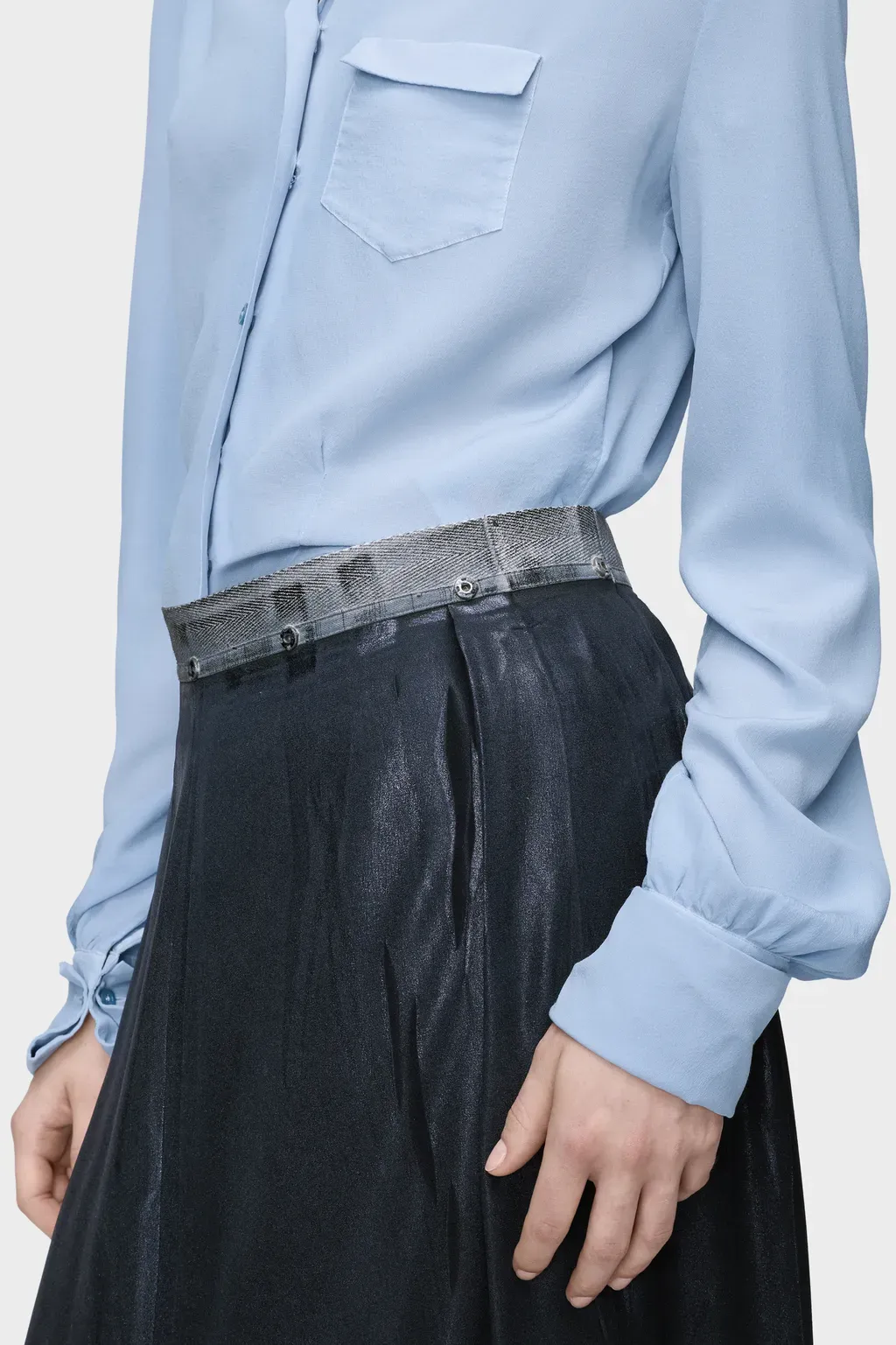 Foil-Treated Midi Skirt