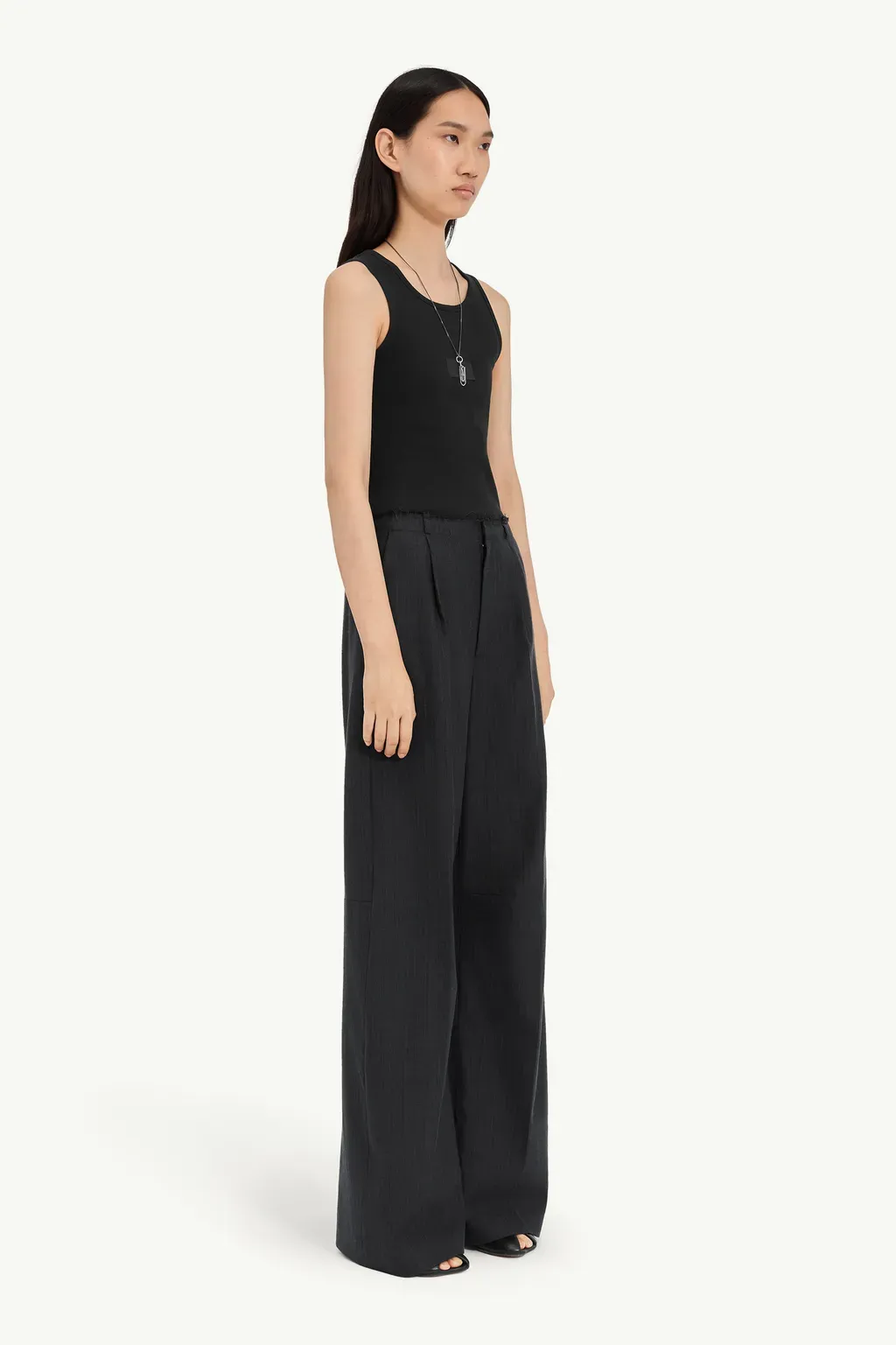 Pinstripe Wool Wide-Leg Trousers