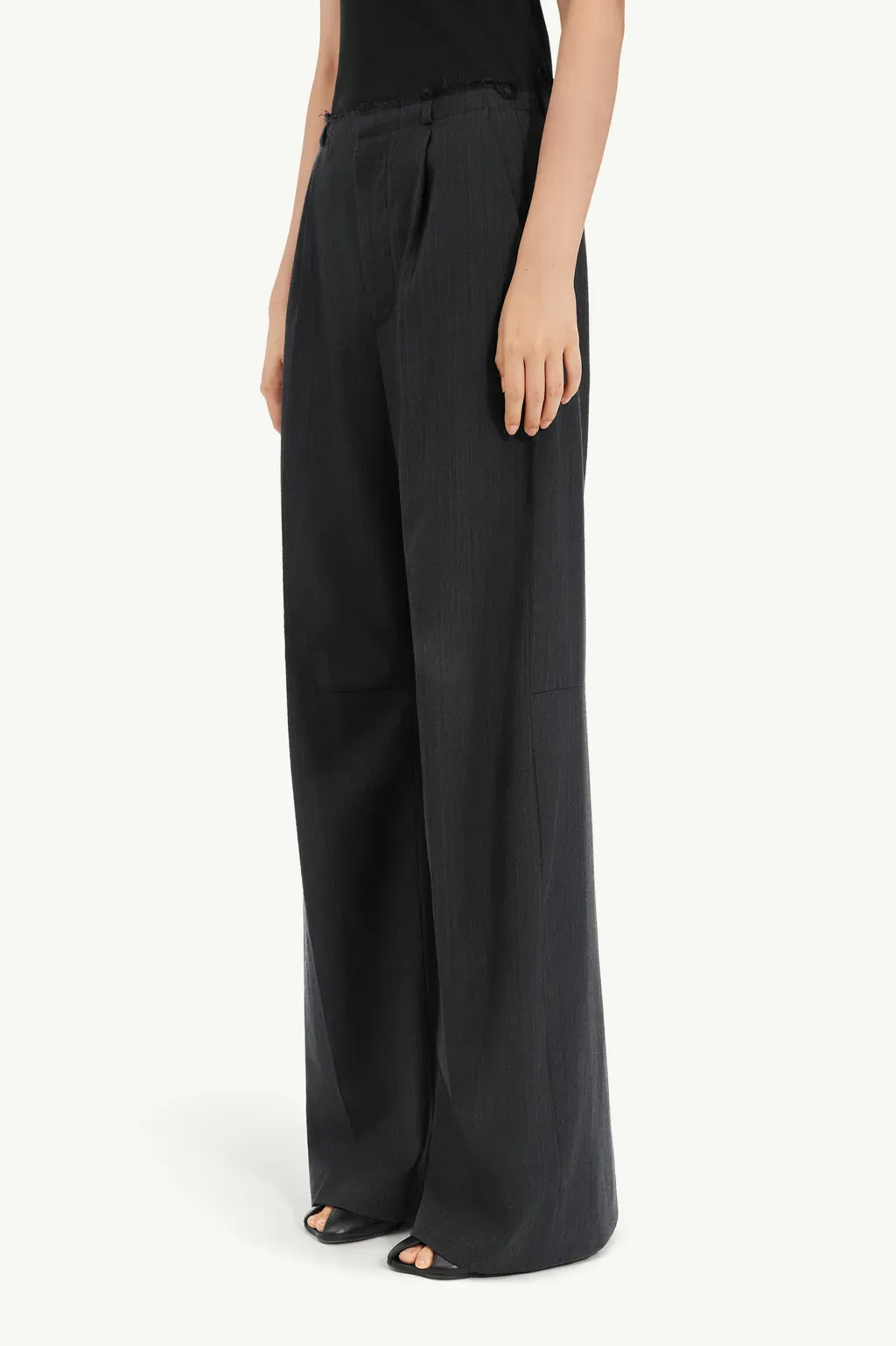 Pinstripe Wool Wide-Leg Trousers