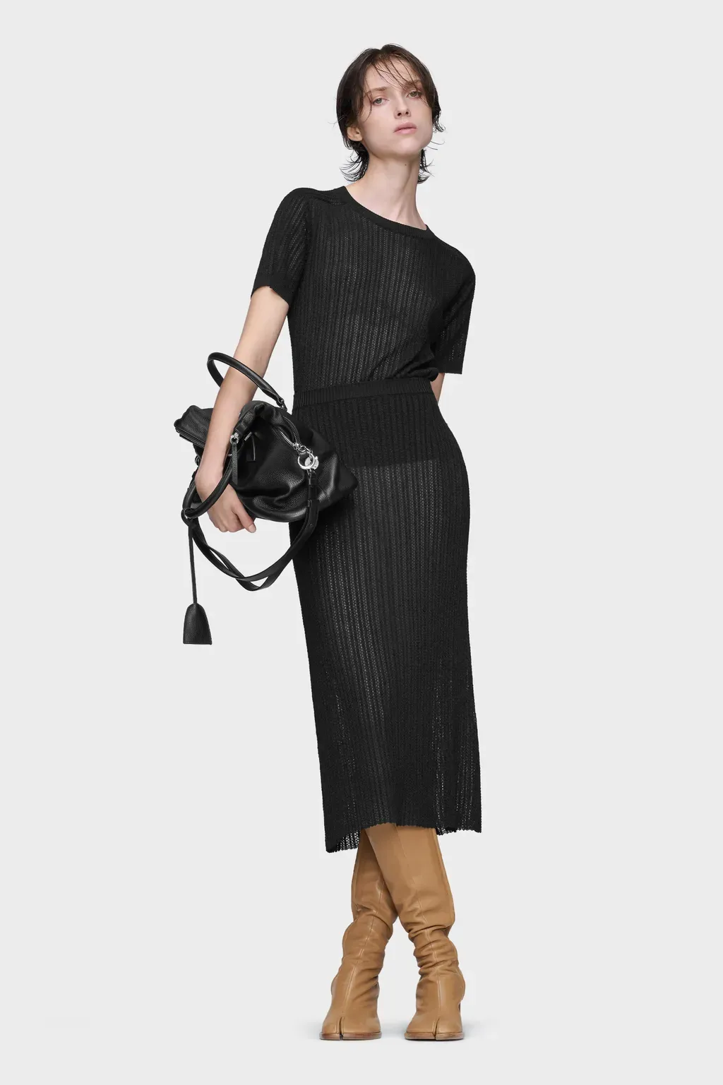 Ribbed Knit Midi Skirt