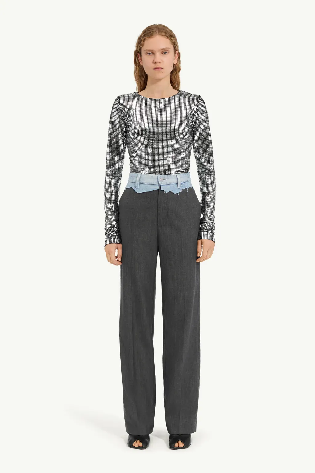 Tailored Trousers With Denim Waistband