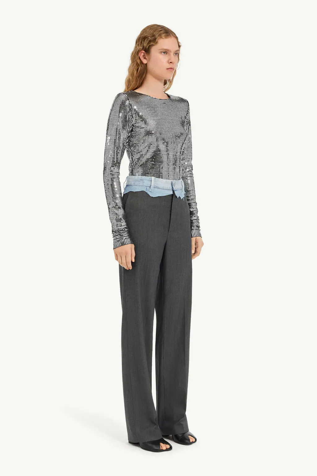 Tailored Trousers With Denim Waistband