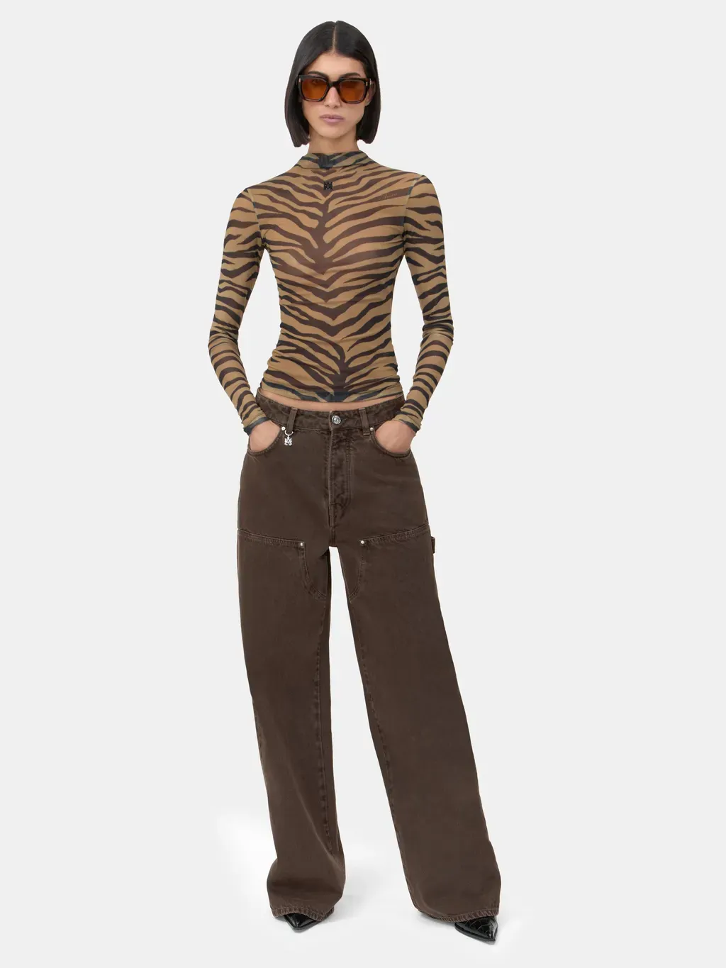 Women - Zebra Long Sleeve Top - Dark Brown