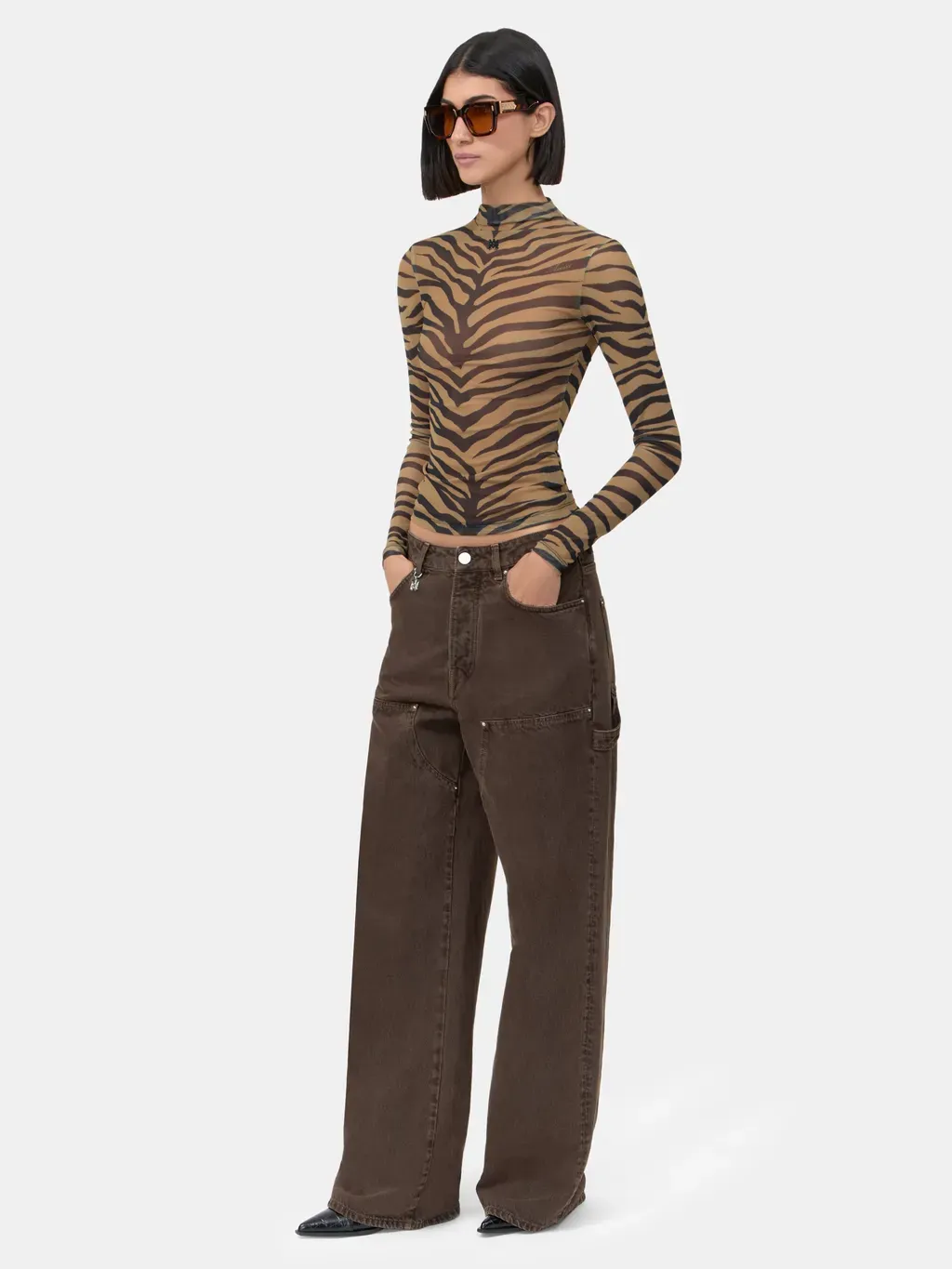Women - Zebra Long Sleeve Top - Dark Brown