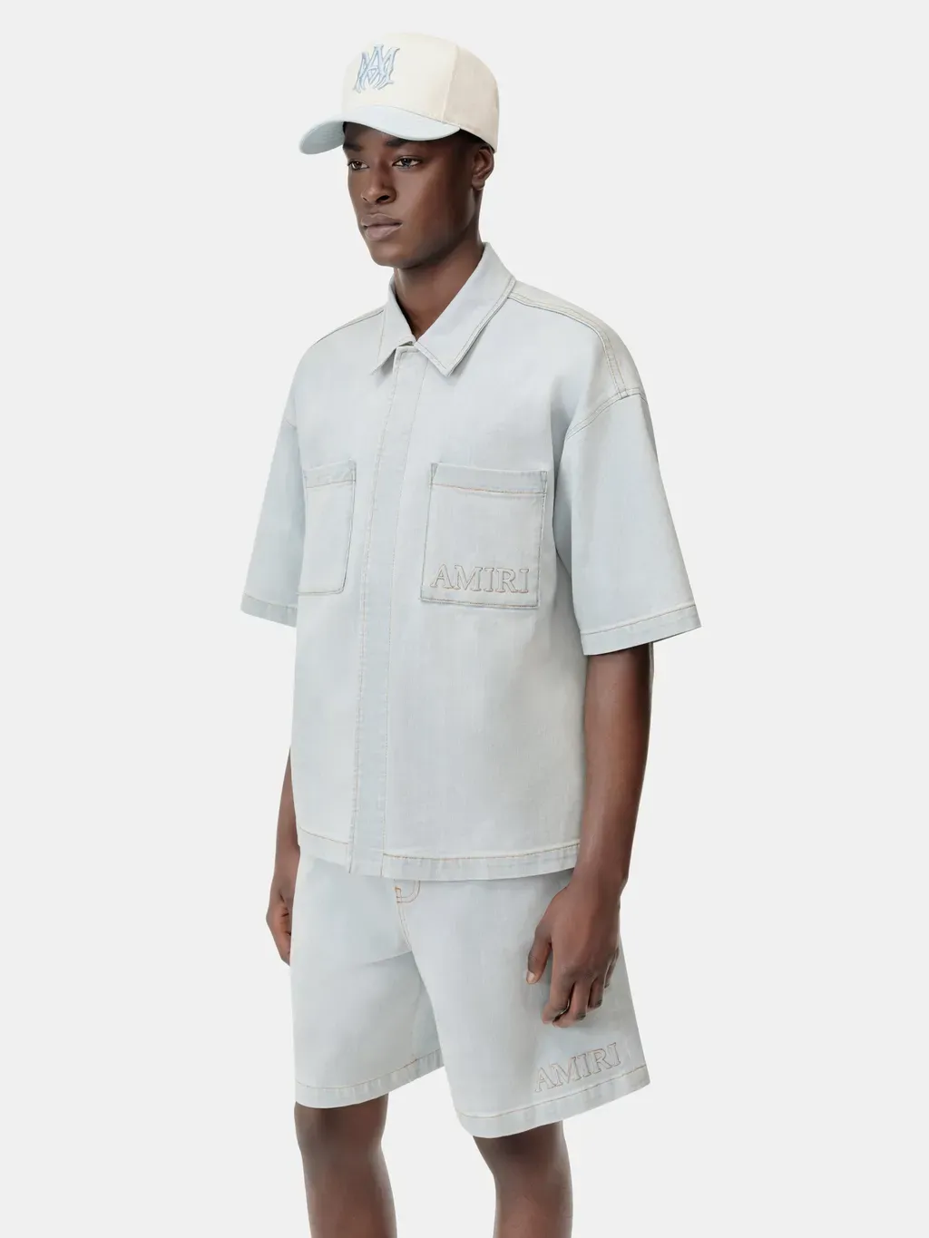 Amiri 3D Short Sleeve Snap Shirt - Light Indigo