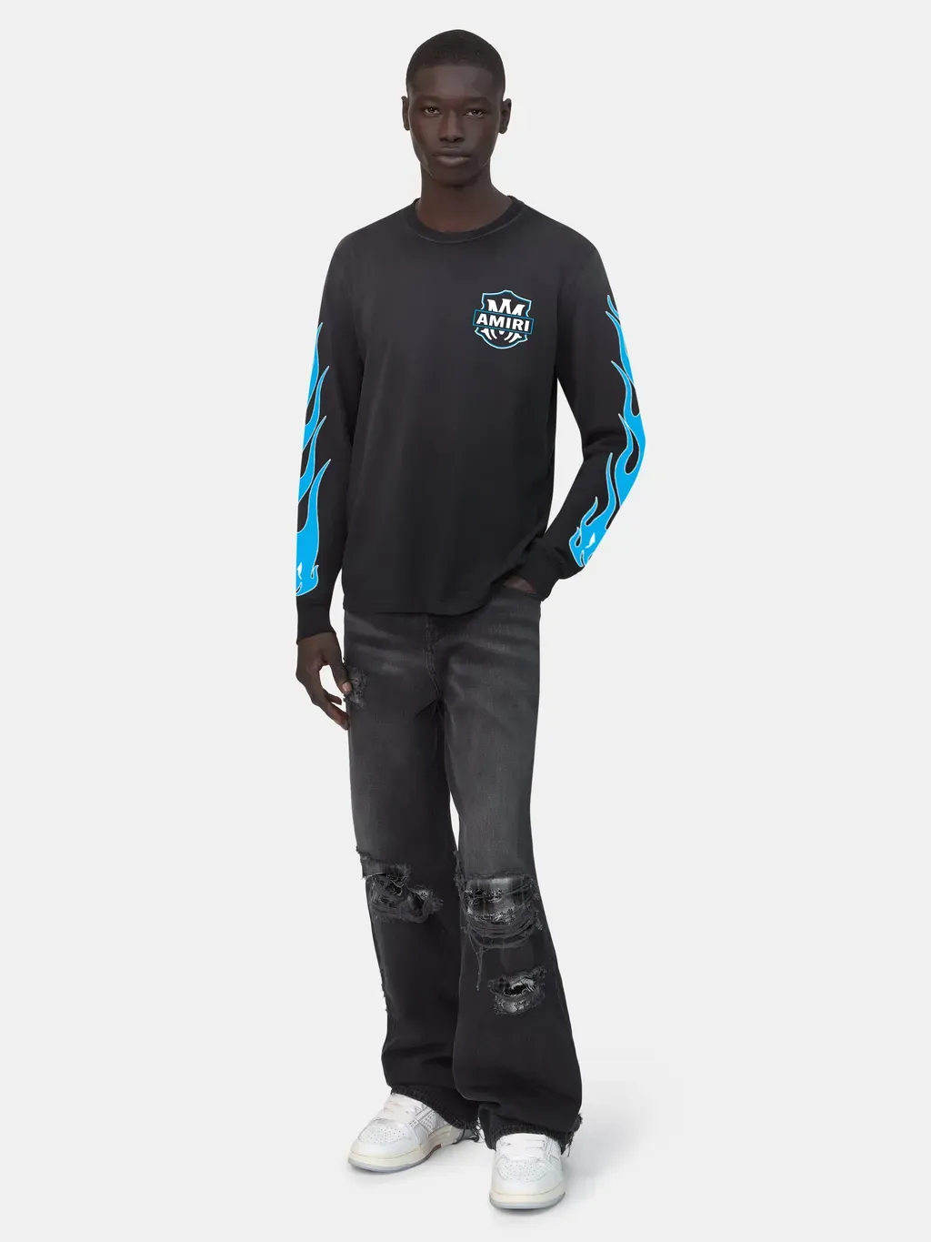 Amiri Eagle Flames Long Sleeve Tee - Black