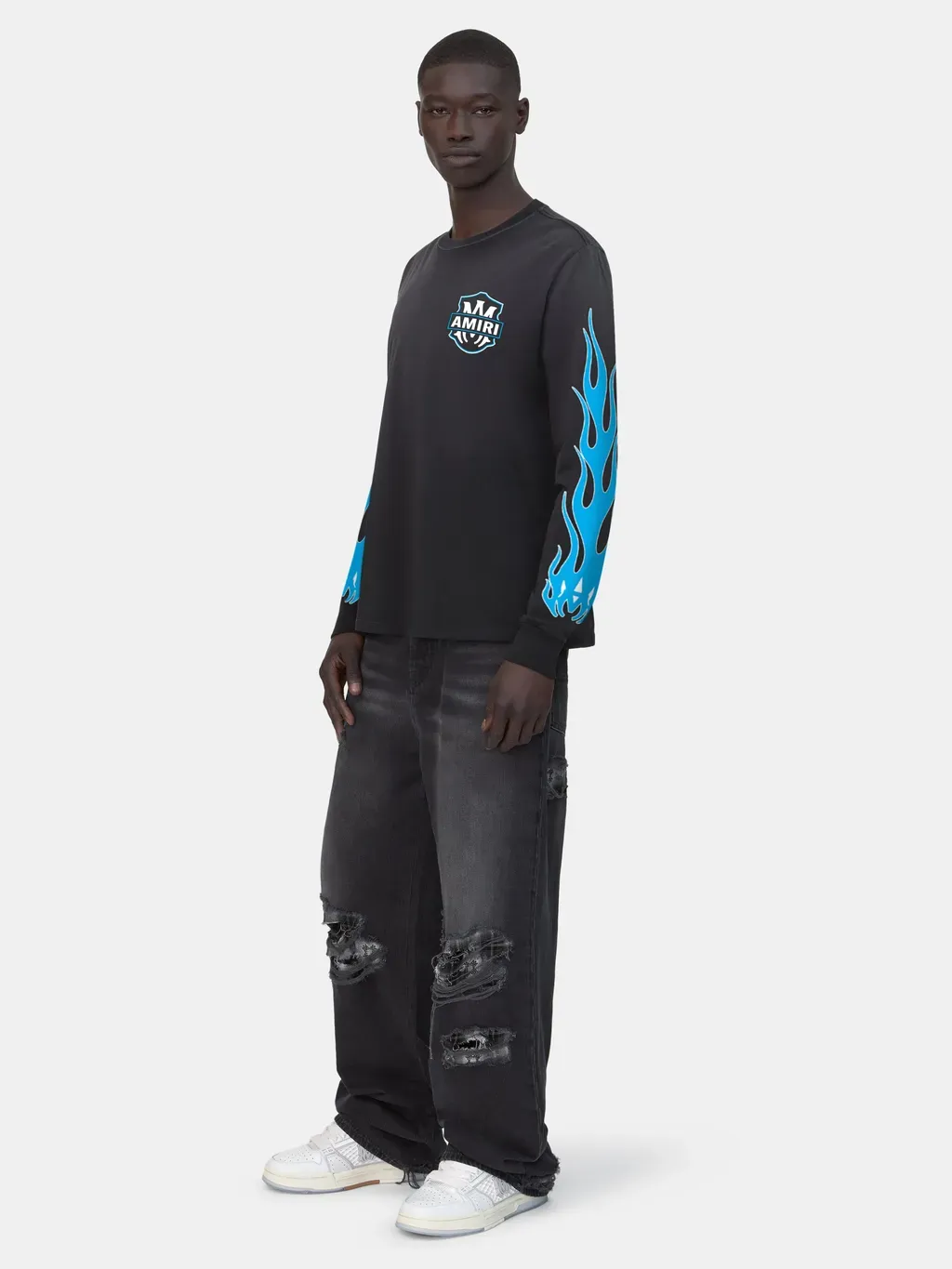 Amiri Eagle Flames Long Sleeve Tee - Black
