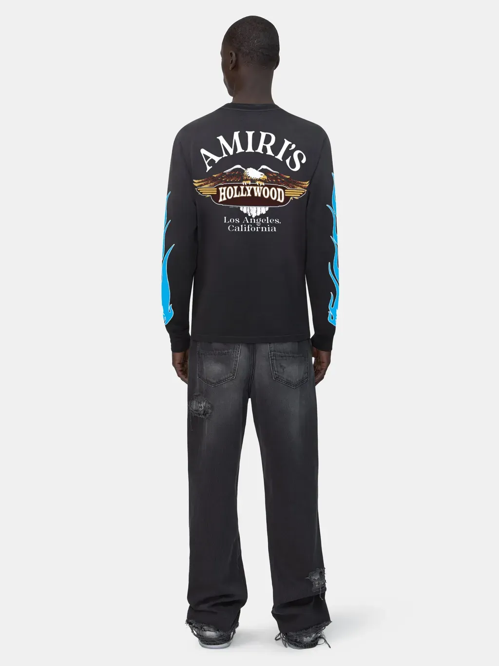 Amiri Eagle Flames Long Sleeve Tee - Black
