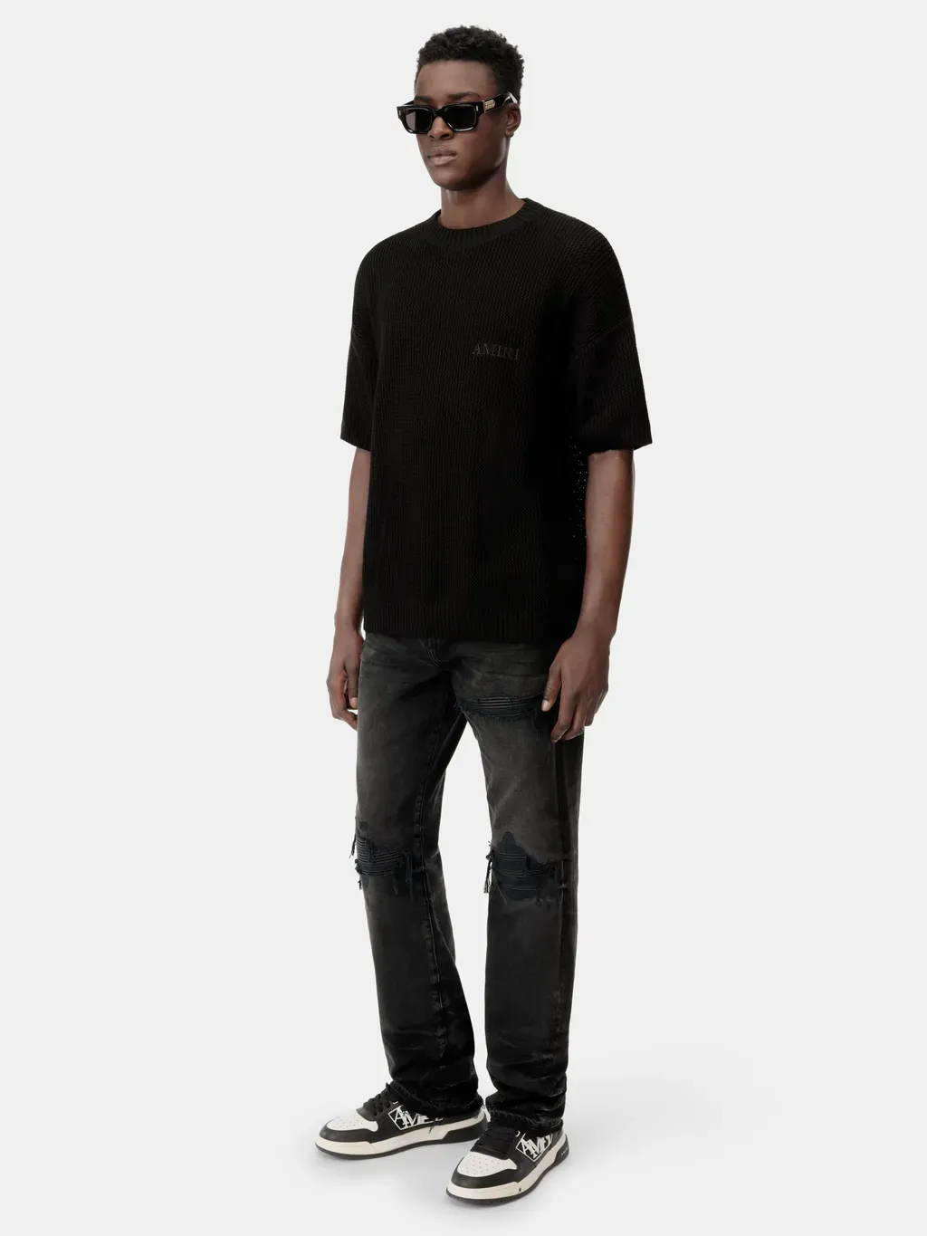 Amiri Crochet Mesh Tshirt - Black