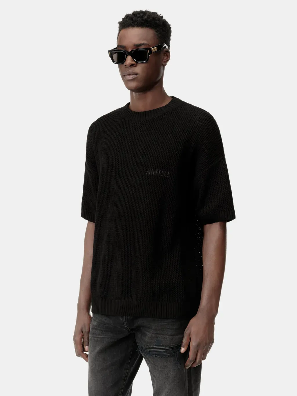 Amiri Crochet Mesh Tshirt - Black
