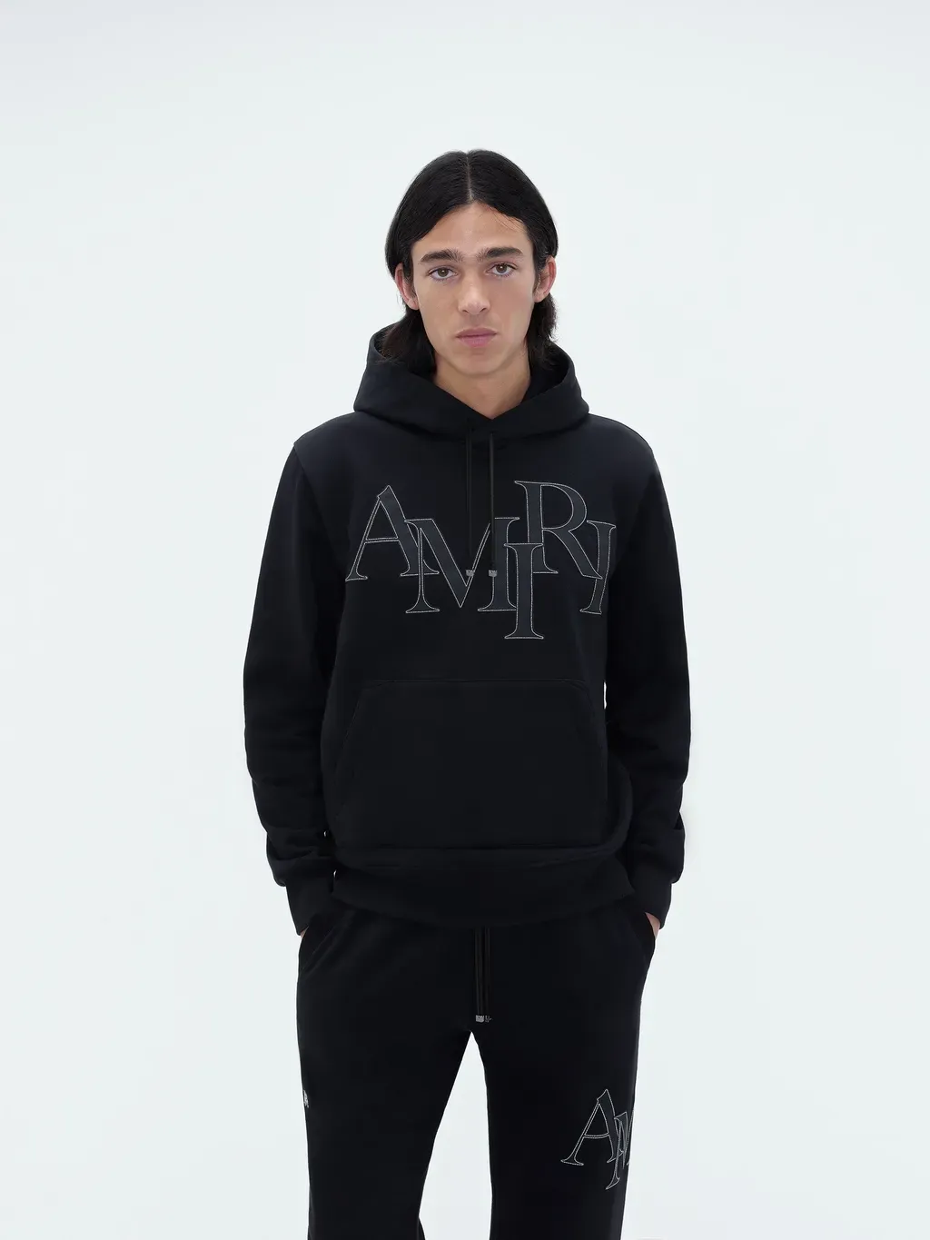 Amiri Staggered Logo Hoodie - Black