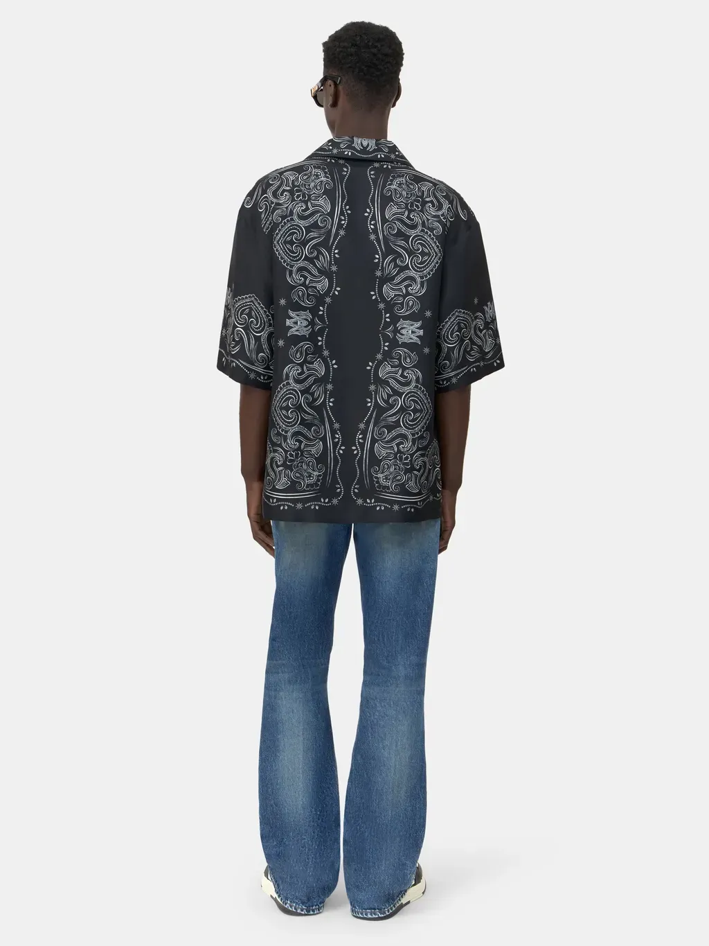 Bandana Paint Oversized Bowling Shirt - Black