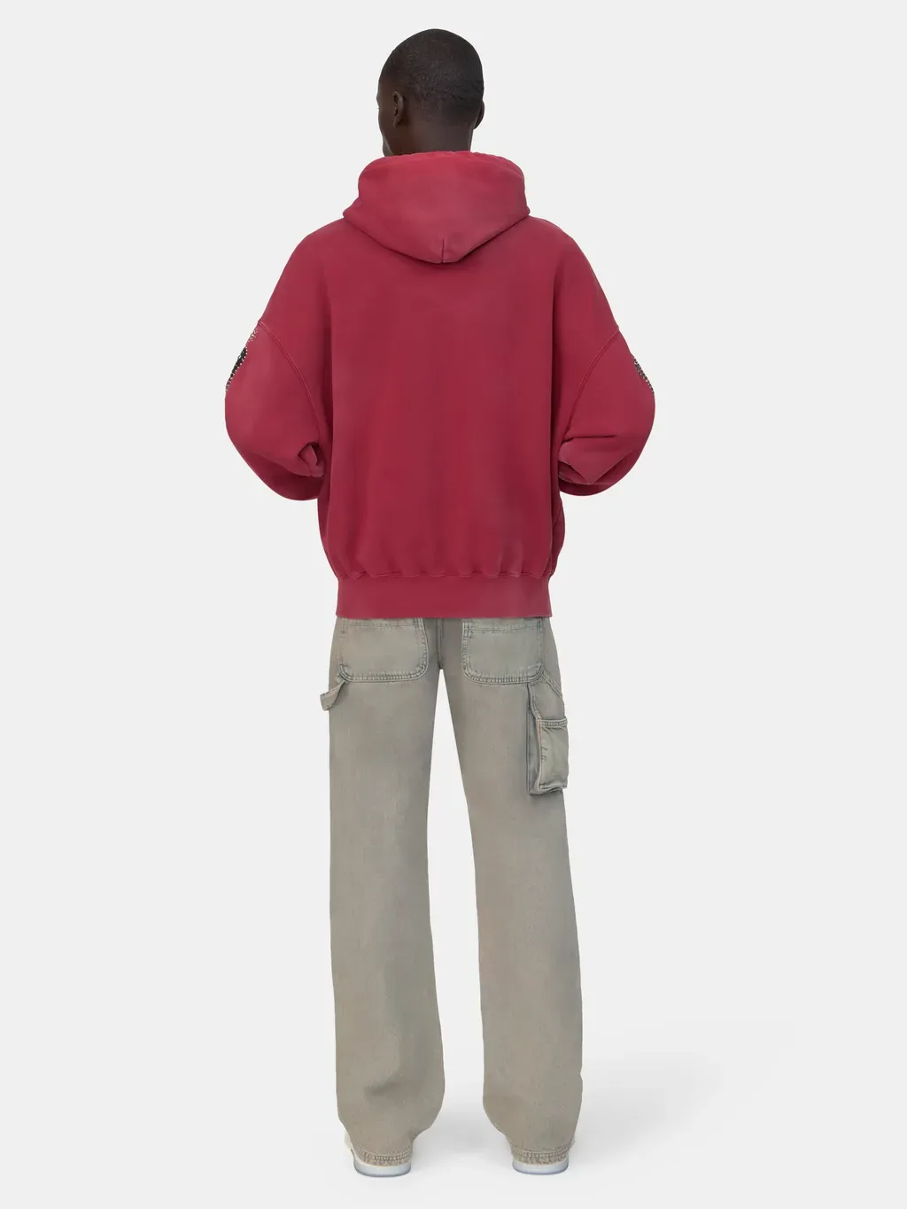 Bones Studded Oversized Zip Hoodie - Red Rose