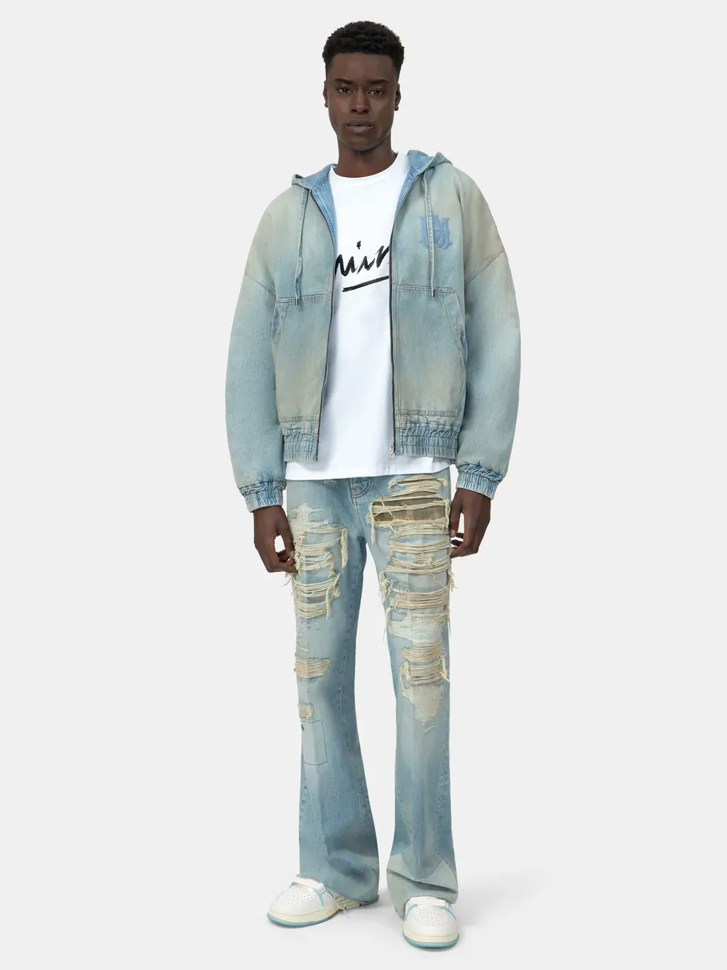 Camo Repair Boot Cut Jean - Mist Indigo