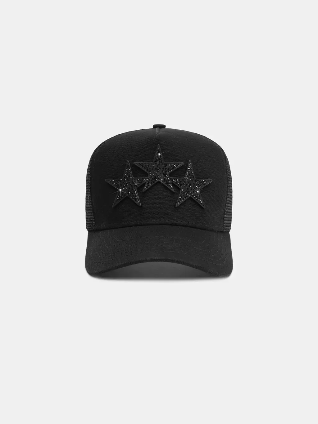Crystal 3 Star Trucker Hat - Black Black